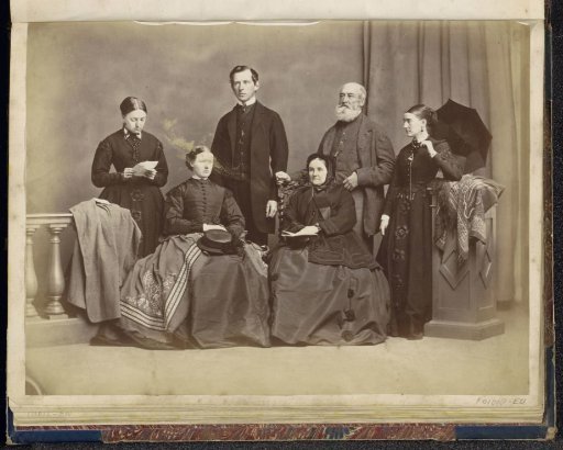 Group portrait of a family in a photography studio, possibly in Norway