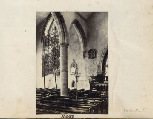 Interior of the church of Ross-on-Wye with elms extending to the left