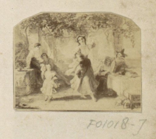Photographic reproduction of (presumably) a painting of a dancing woman and child