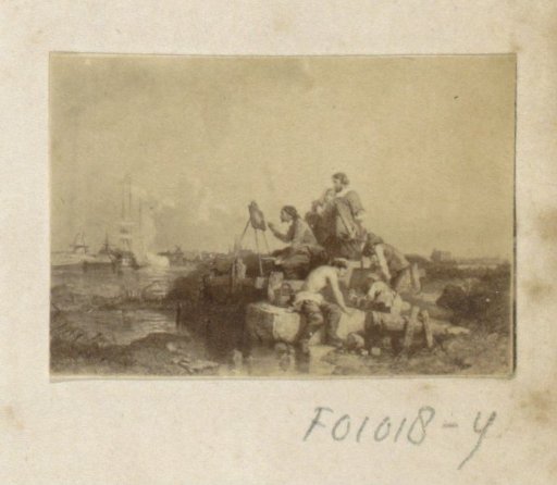 Photographic reproduction of (presumably) a painting of a painting scene in the open air