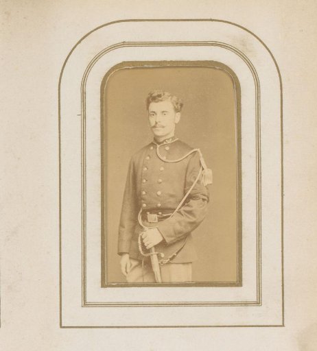 Portrait of a Standing Man with a Mustache and Sword in Uniform