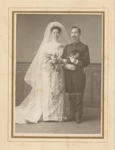 Portrait of a married couple in wedding attire