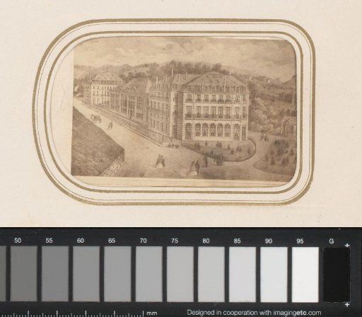 Photographic reproduction of a print of a city view