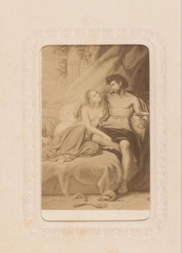 Photographic reproduction of a painting with a seated half-naked couple