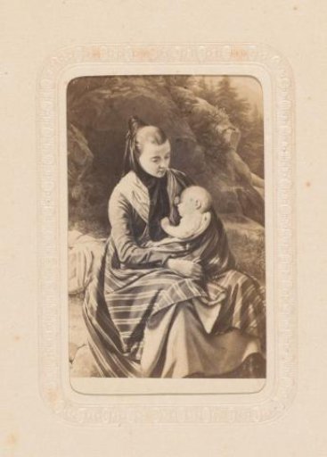 Photographic reproduction of a painting with a mother and child