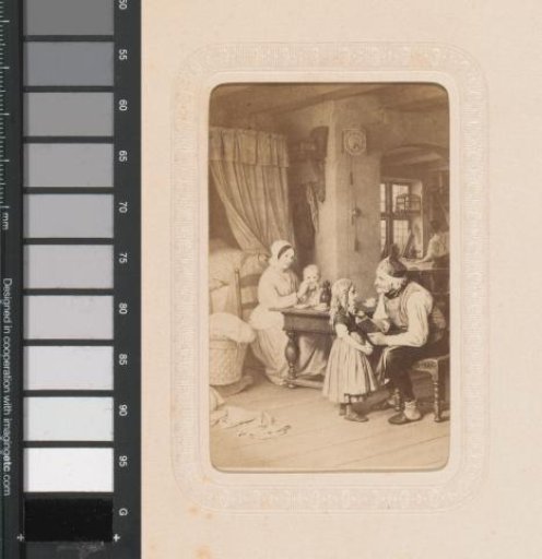 Photographic reproduction of a painting with a domestic scene