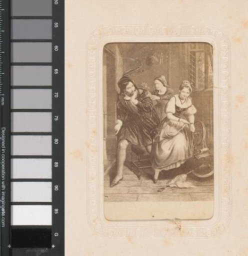 Photographic reproduction of a print with a seamstress and a man being sent away