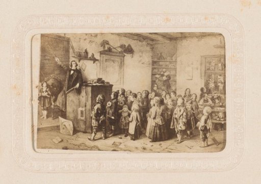 Photographic reproduction of a painting with a classroom of singing children