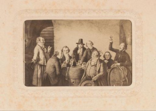Photographic reproduction of a painting with a drinking company