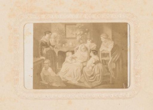 Photographic reproduction of a painting with a domestic scene