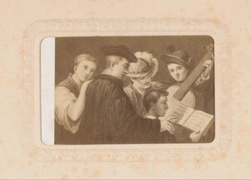 Photographic reproduction of a painting with a music-making company