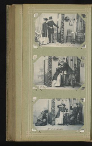 Three scenes from a play with a man and a woman in Café L'Amour