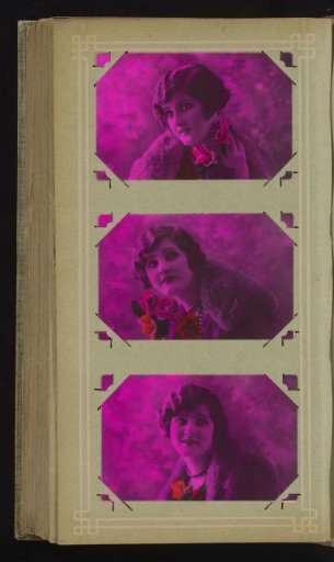 Three portraits of a young woman with flowers