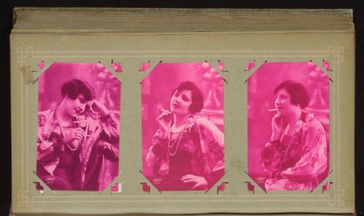 Three portraits of a young woman with a cigarette