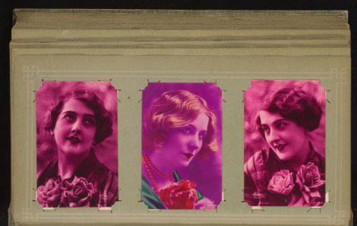 Three portraits of young women with flowers
