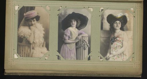 Three portraits of girls with hats