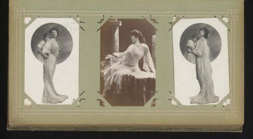 Three portraits of women, two of whom with a child