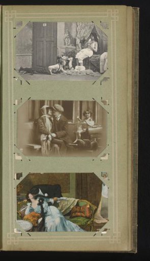 Lovers in a bedroom and two images of kissing couples