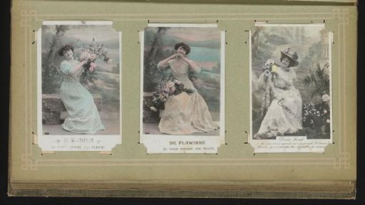 Drie portretten van vrouwen met bloemen