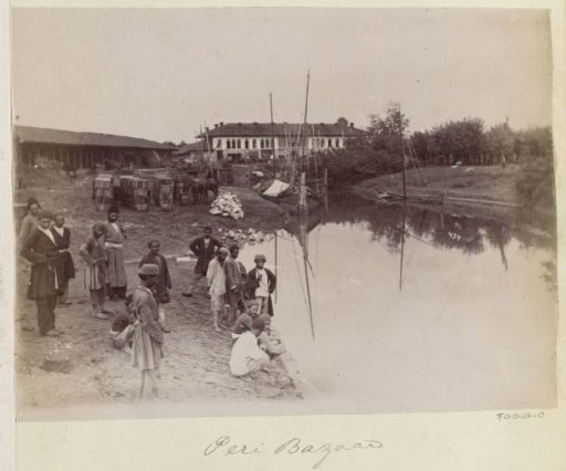 Men at a harbor on the Peri Bazaar in Persia