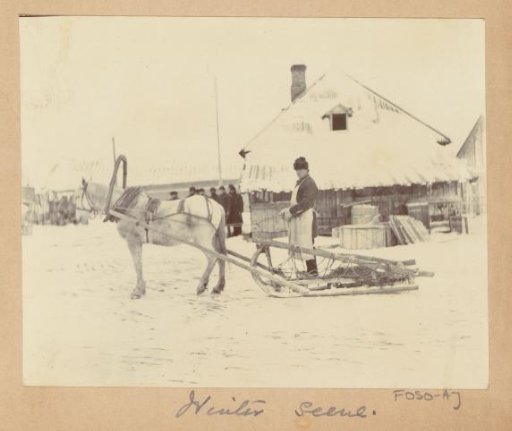 Man on a horse-drawn sleigh in Russia