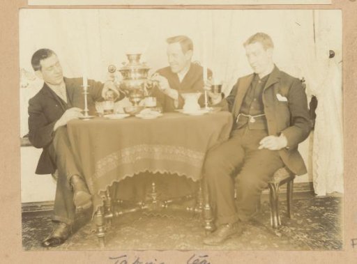 Portrait of (presumably) English friends of Joseph Cheetham at tea in Russia