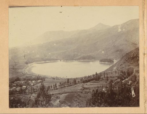 View of a crater lake in the Dutch East Indies