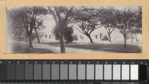 View of houses with an avenue in the Dutch East Indies