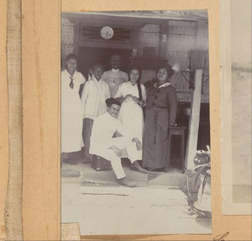 Group portrait of the Van Ede family on a veranda, probably in Yogyakarta