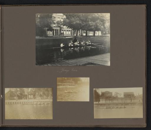 Four photos of rowing crew Jonge Vier in action