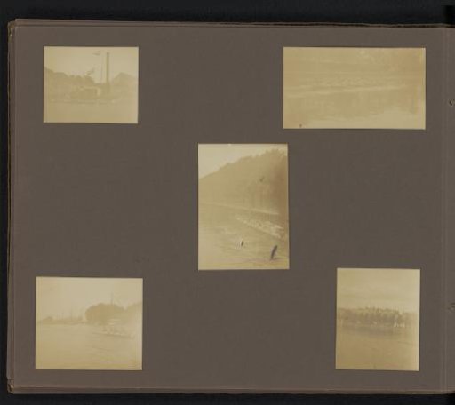 Five photographs of a rowing crew, possibly the Old Eight
