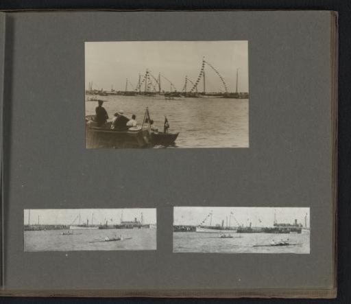 Two Autotypes and a Photo of a Rowing Course During a Race