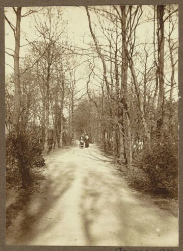 Walking women with a pram in the Amsterdam Vondelpark