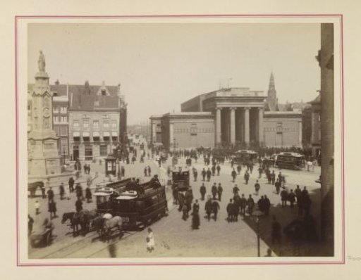 View of the Dam and the Damrak in Amsterdam with 'Naatje' and the Beurs van Zocher