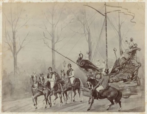 Photoreproduction of a watercolour of a triumphal car during the independence festivities in Dordrecht