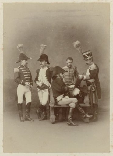 Five gentlemen in historical military uniforms on the occasion of the independence celebrations in Dordrecht