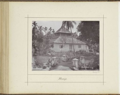 Mosque in Batavia with a man with two children in the foreground