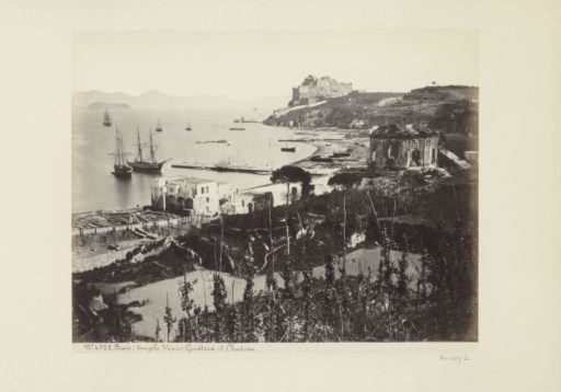 View of the coast near Baia with a castle and the Temple of Venus Genetrix