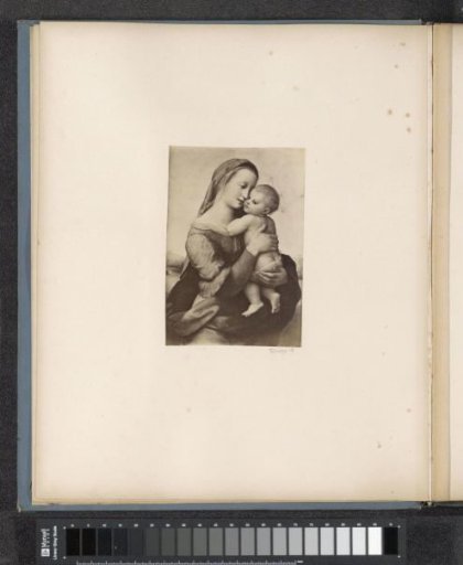 Photographic reproduction of (probably) a print after a painting by Raphael, depicting Mary with Child