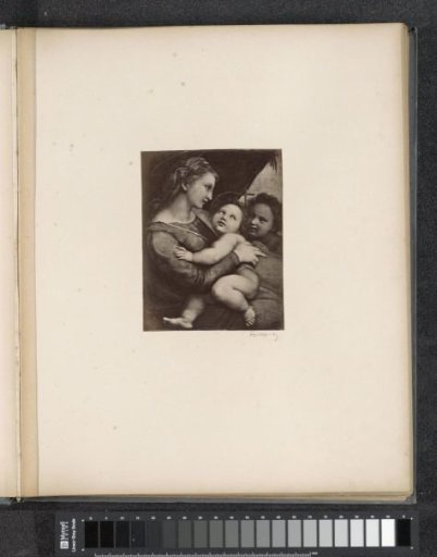 Photographic reproduction of (probably) a print after a painting by Raphael, depicting Mary with Child