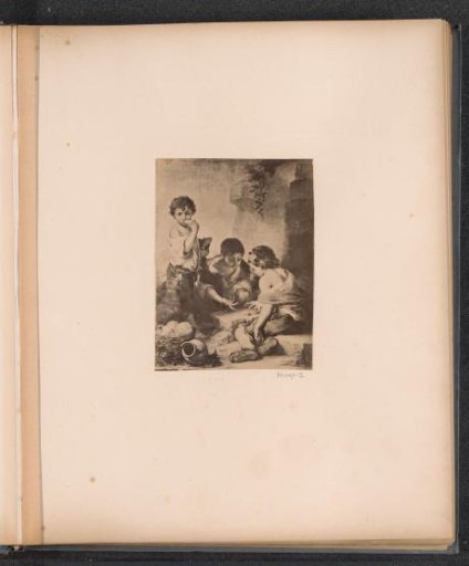 Photographic reproduction of (probably) a print after a painting by Bartolomé Esteban Murillo, depicting children playing dice