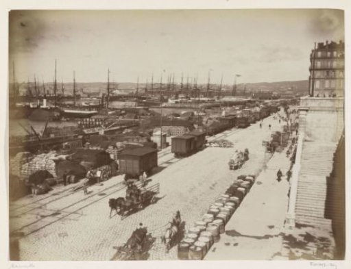 View of ships and cargo handling in the port of Marseille