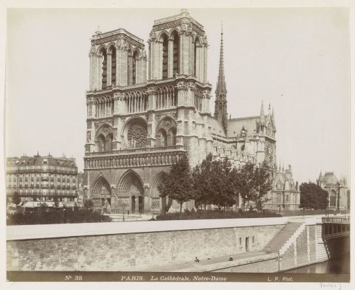 North and west facades of the Notre-Dame Cathedral in Paris