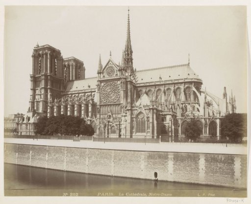 West and south facades of the Notre-Dame Cathedral in Paris