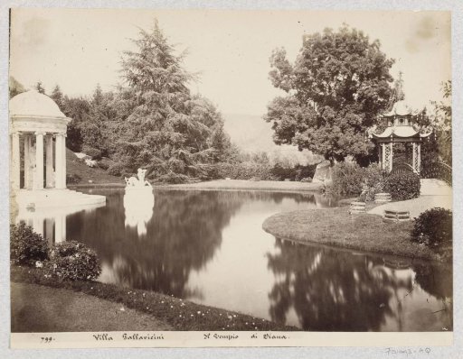 Garden of Villa Pallavicini in Pegli with the Temple of Diana on the left and a pagoda on the right