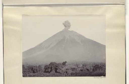 Smoking volcano in the Dutch East Indies