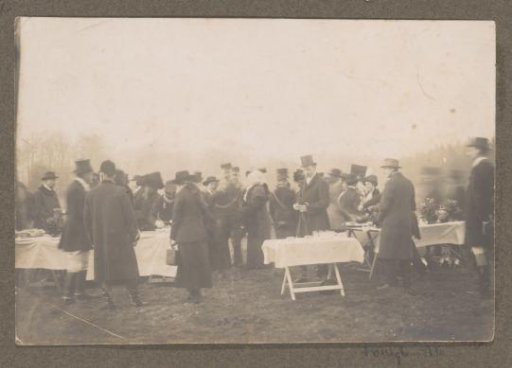 Equestrian scene at the Royal Gamekeeper's Lodge Het Loo: company at set tables outdoors