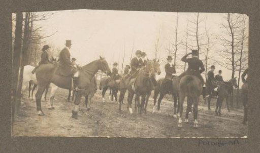 Equestrian scene at the Royal Gamekeeper's Lodge Het Loo: riders with a pack of hounds on a country road