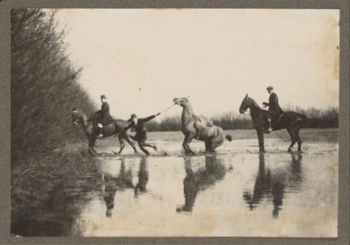 Equestrian scene at the Royal Gamekeeper's Lodge Het Loo: riders crossing a body of water