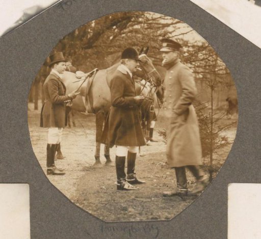 Equestrian scene at the Royal Game Preserve Het Loo: riders in a forest